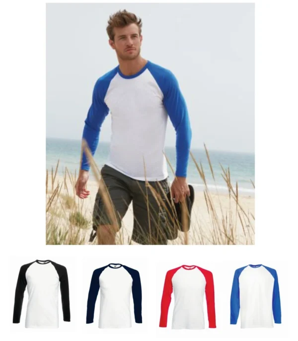 Fruit of The Loom SS32 Contrast Long Sleeve Baseball Tee Shirt